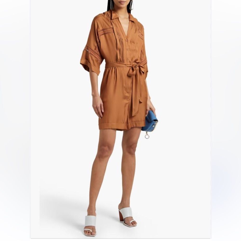 Diane Von Furstenberg Bara Silk Pintuck Button Front Romper
